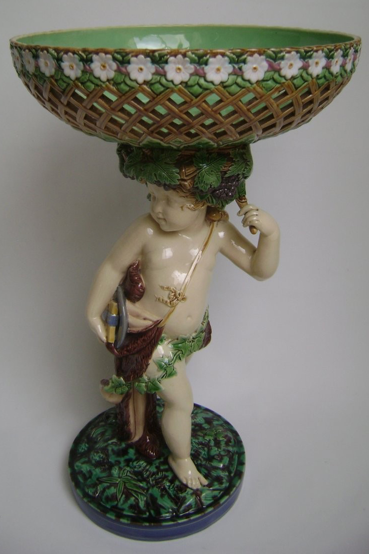 Minton 873 Majolica Daisy Basket With Cherub Support
