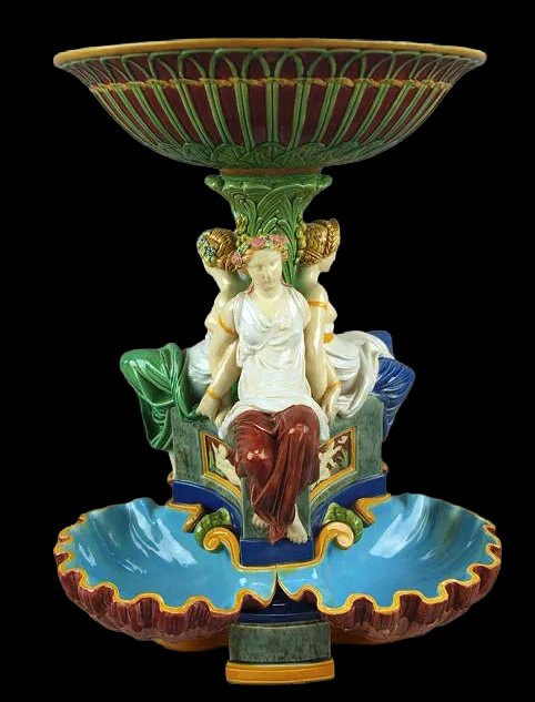 Minton 1337 Majolica Centerpiece With Three Female Figures