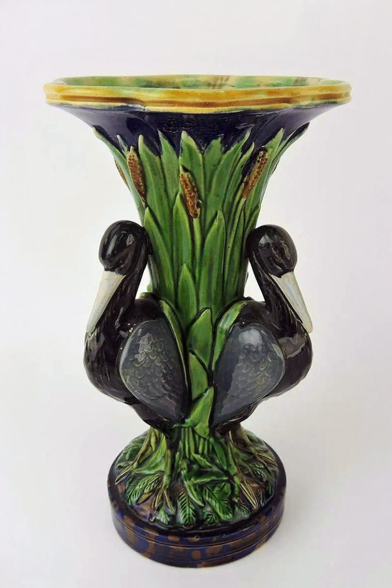 Minton 579 Majolica Stork Vase