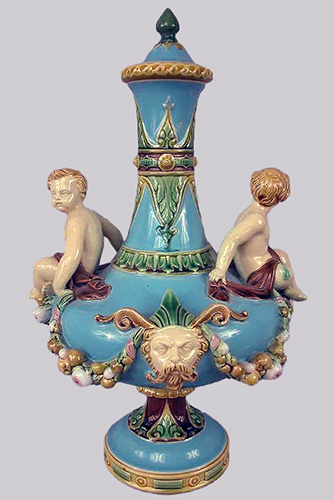 Minton 1011 Majolica Vase With Cherubs
