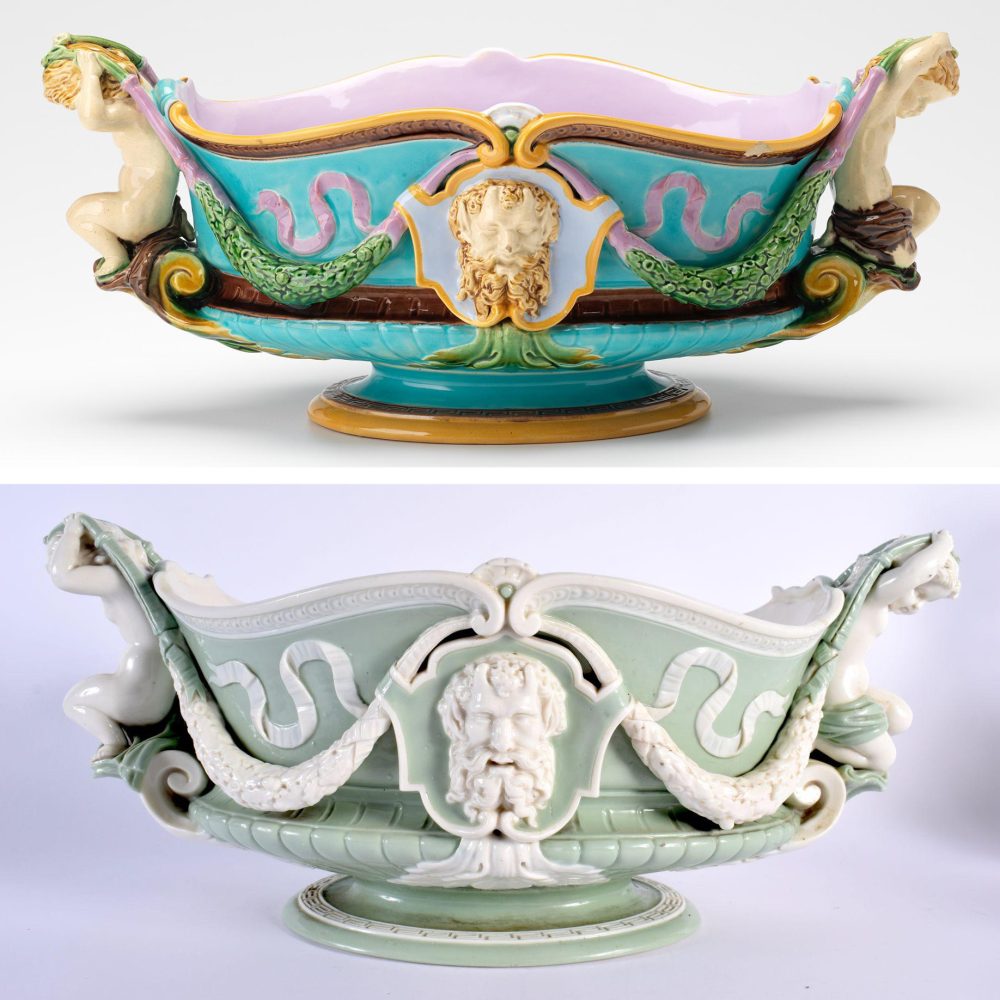 Minton 1400 Majolica Cherbs Bacchus Centerpiece