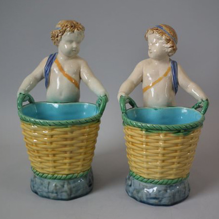 Minton 1514 1515 Majolica Cherubs With Baskets