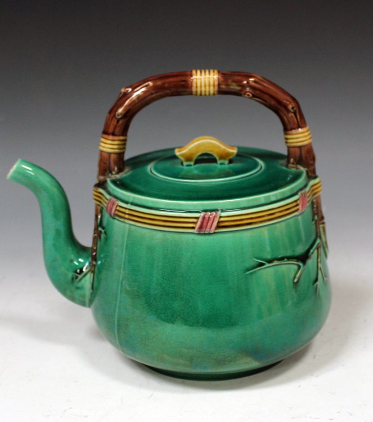 Minton 1716 Majolica Bamboo Kettle Teapot