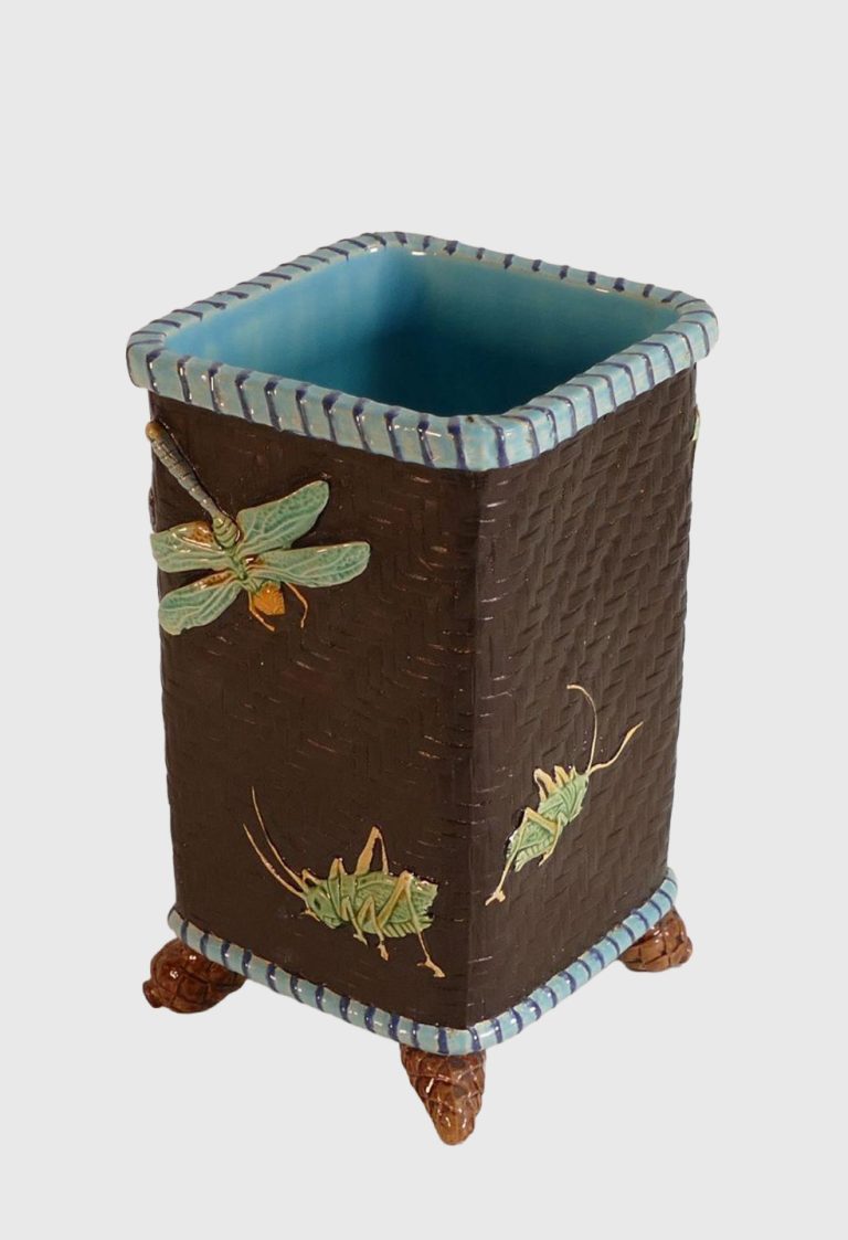 Minton 1880 Majolica Vase With Grasshoppers And Dragonflies