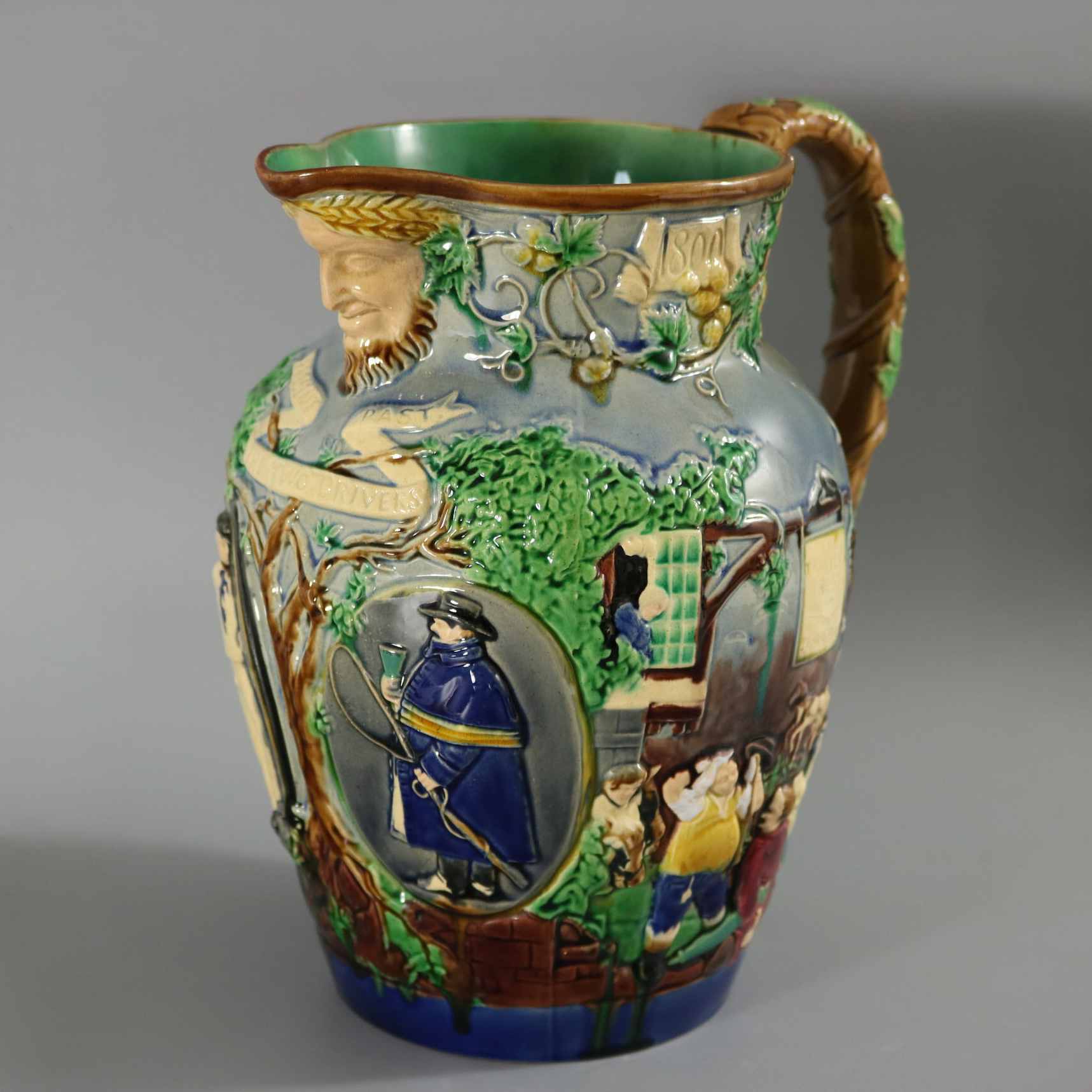 Minton 334 Majolica The Two Drivers Past Present Jug