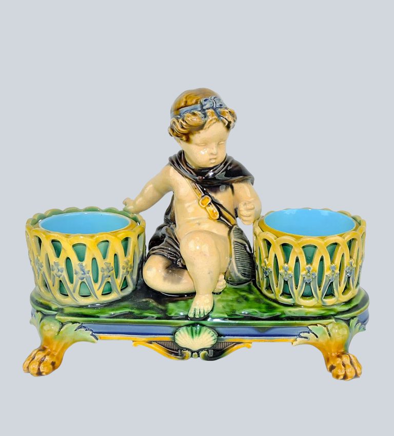Minton 921 Majolica Cupid Inkstand