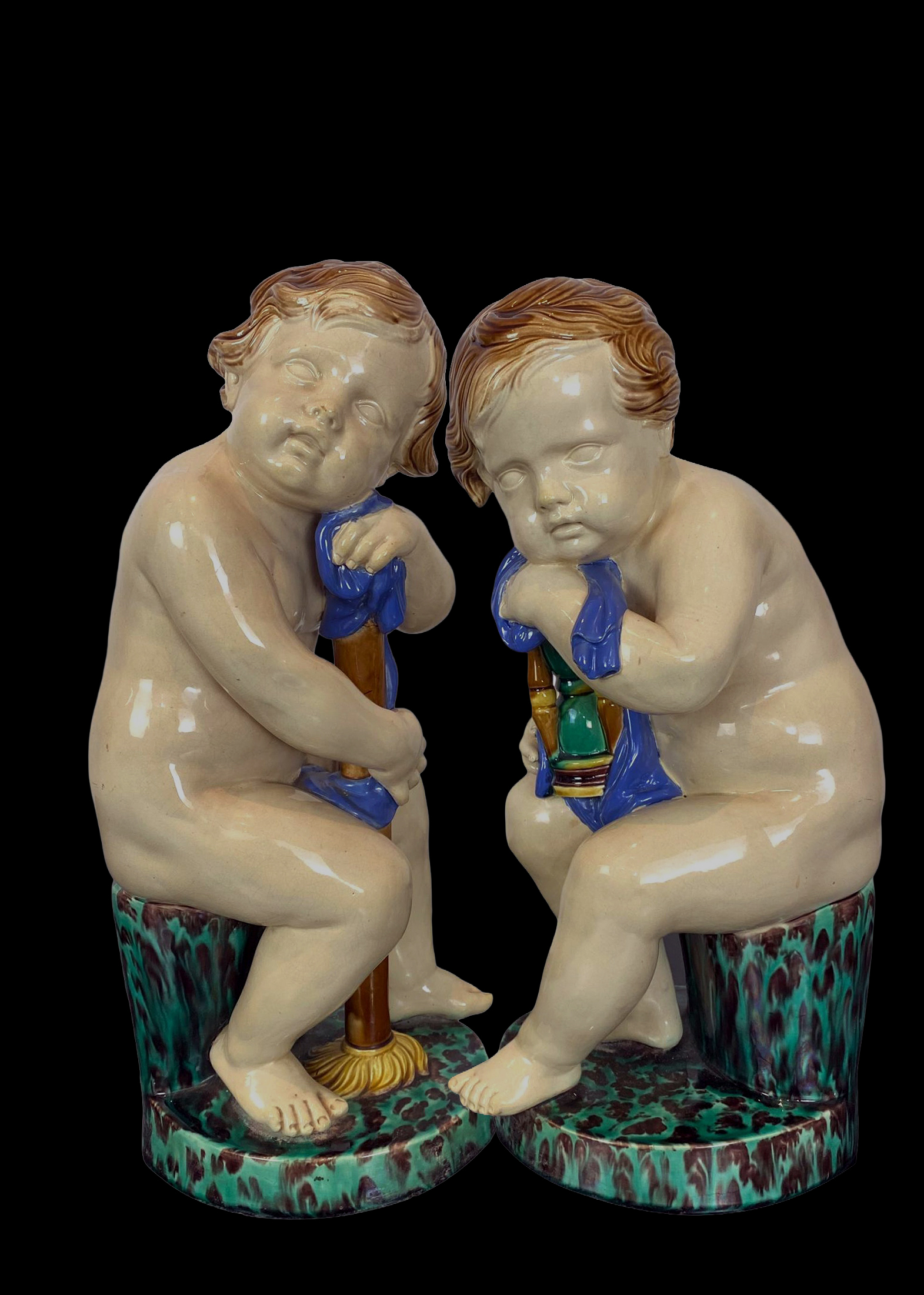 Minton 141 142 Majolica Allegorical Figures Of Putti Time