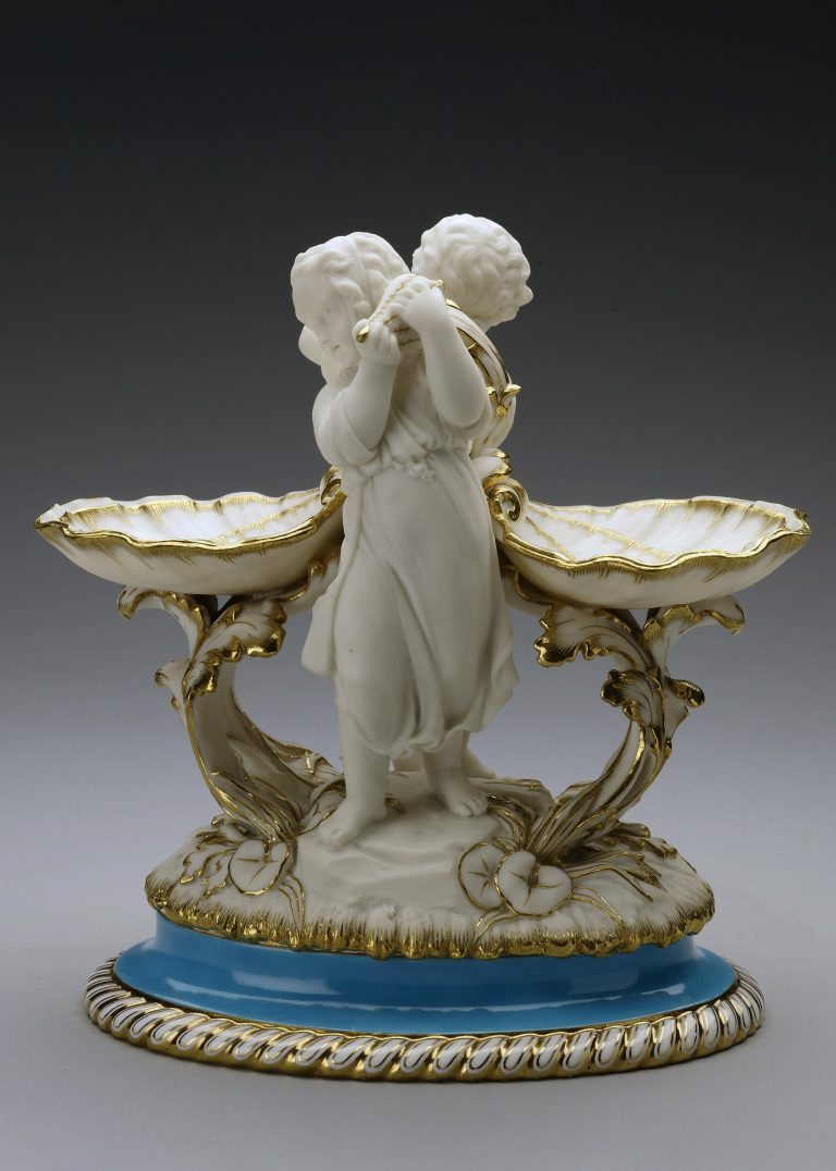 Minton 613 Porcelain Salt With Boy And Girl Parian Figures As Support