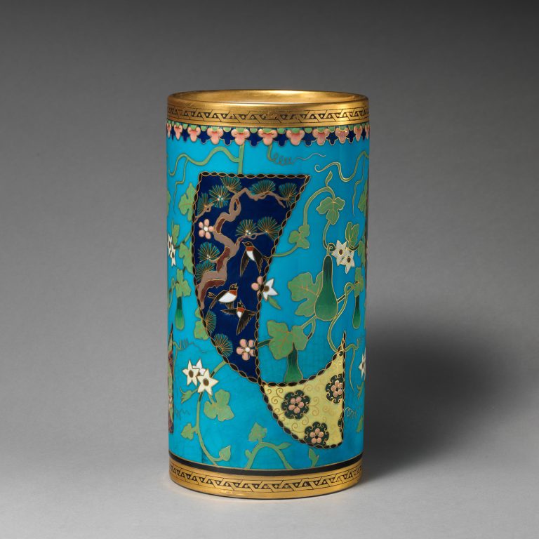 Minton Cloisonne Style Cilindrical Brush Pot By Christopher Dresser 1