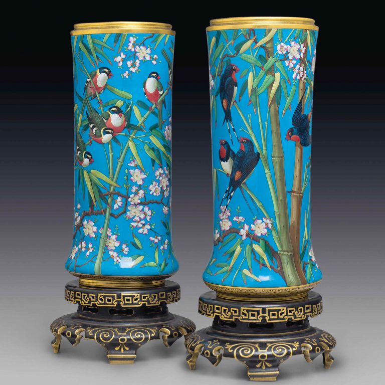 Minton Cloisonne Style Vases With Birds