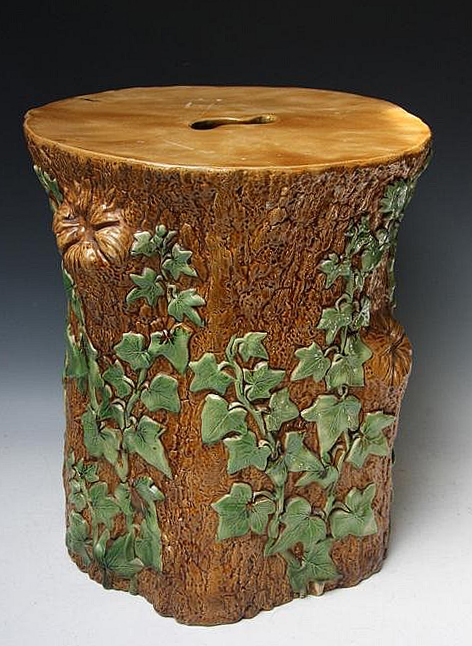 Minton Majolica Tree Trunk With Ivy Garden Seat