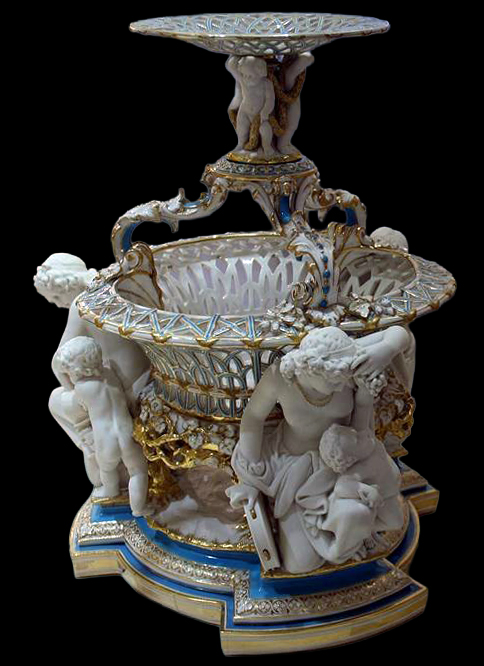 Minton Parian Centerpiece Basket With Sitting Figures