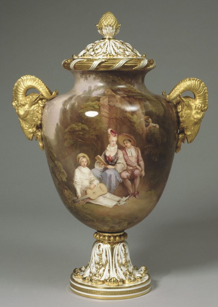Minton Sevres Style Covered Vase With Rams Head Handles